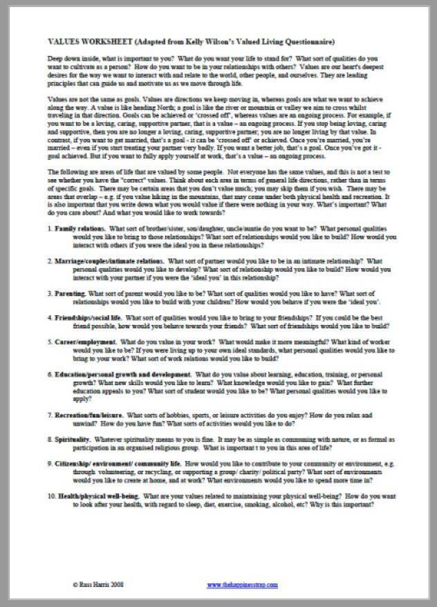 Values Worksheet